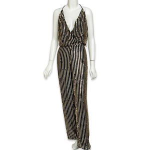 French Connection Black and Gold Sequin Jumpsuit - Used - Size 2